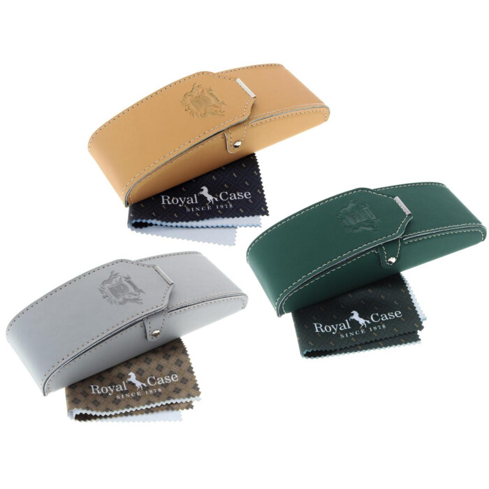 Edles Steck - Etui mit Druckknopfverschluss aus Kunst-Leder in 3 Naturfarben mit Microfasertuch