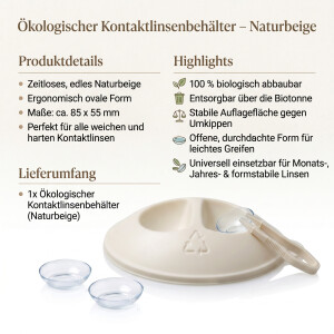 Biologischer Kontaktlinsenbehälter Naturbeige für weiche & harte Linsen