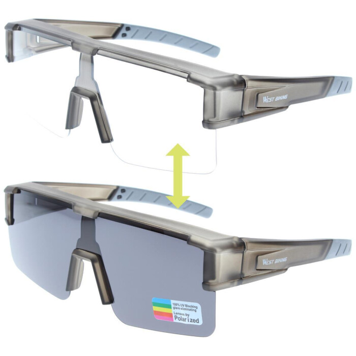 Sportliche Überbrille WESTBIKING in Grau mit phototropen Gläsern inkl. Beutel und Microfasertuch