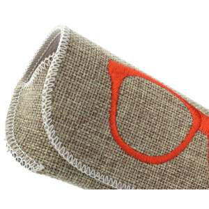 Schickes Taschen-Brillenetui im Leinenlook mit orangenem Brillen-Motiv