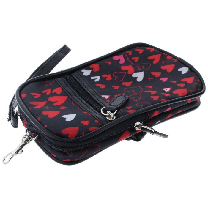 Stylisches Taschen - Brillenetui HEARTS in Schwarz mit roten Herzen mit mehreren Fächern