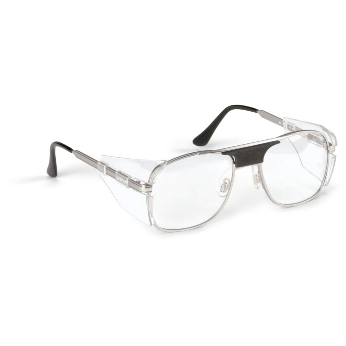 Schutzbrille aus Metall 54-18 in Silber-Matt mit integriertem Seitenschutz