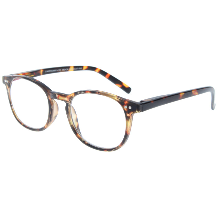 Moderne Fertiglesebrille JUNIOR mit Einstecketui und Federscharnier in Braun + 2,00 dpt
