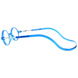 Runde Fertiglesebrille ROUNDMAG mit Magnet und einstellbaren Umhänge - Bügeln in Blau + 2,00 dpt