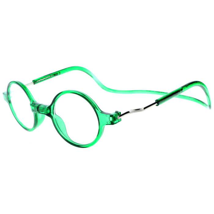 Runde Fertiglesebrille ROUNDMAG mit Magnet und einstellbaren Umhänge - Bügeln in Grün + 4,00 dpt