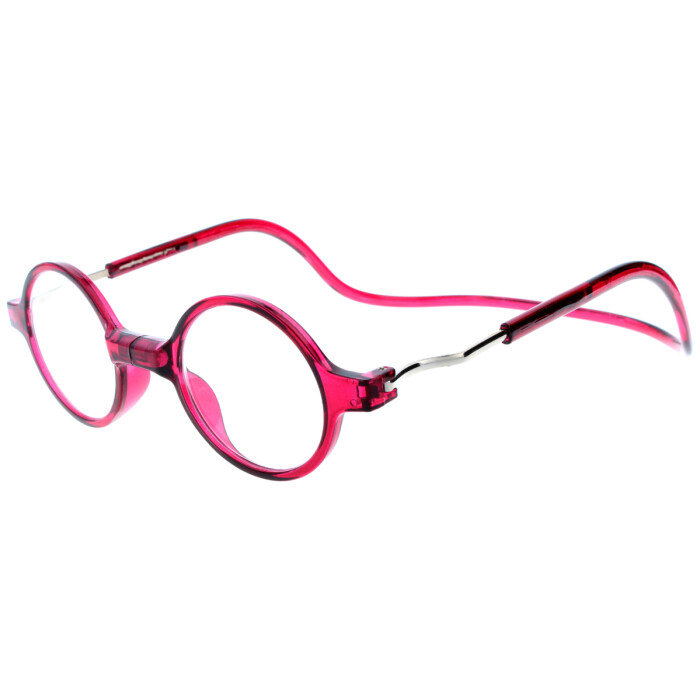 Runde Fertiglesebrille ROUNDMAG mit Magnet und einstellbaren Umhänge - Bügeln  Pink + 1,50 dpt