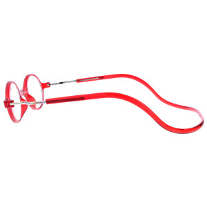 Runde Fertiglesebrille ROUNDMAG mit Magnet und einstellbaren Umhänge - Bügeln in Rot + 2,00 dpt