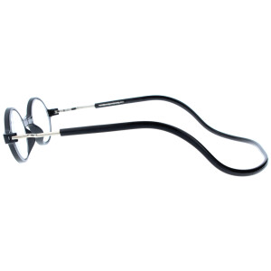 Runde Fertiglesebrille ROUNDMAG mit Magnet und einstellb. Umhänge - Bügeln in Schwarz + 2,00 dpt