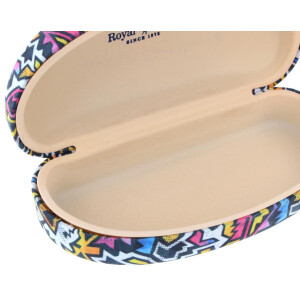 Modernes Hartschalenetui mit bunt gemusterten Bezug - extra groß für Sonnenbrillen in Weiß/Gelb