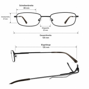 Zeitlose Lesebrille RSPECXS METAL-CLIP in Schwarz mit praktischen Befestigungsclip + 2,50 dpt