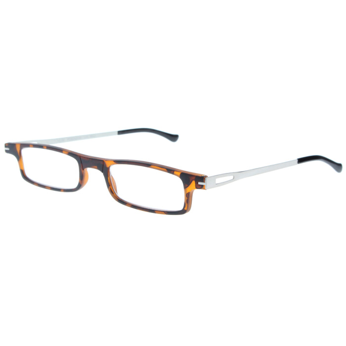 Schmale Lesebrille RSPECXS SLIDE READER inklusive Etui mit Schiebemechanismus in Havanna + 1,50 dpt