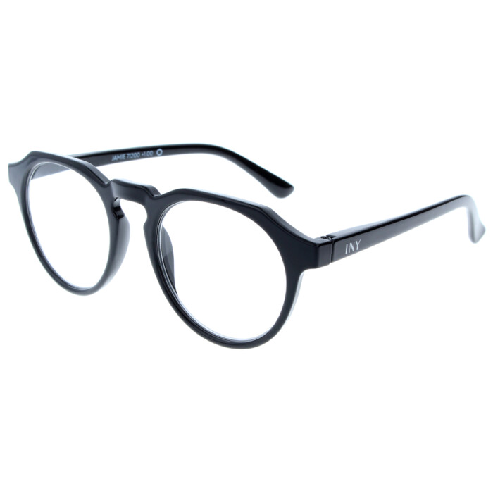 Auffällige Fertiglesebrille JAMIE aus recyceltem Kunststoff mit Federscharnier Schwarz + 1,00 dpt