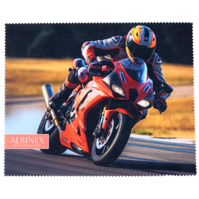 Hochwertiges Microfasertuch mit sportlichem Motiv - 17,5 x 15,3 cm - Motorrad