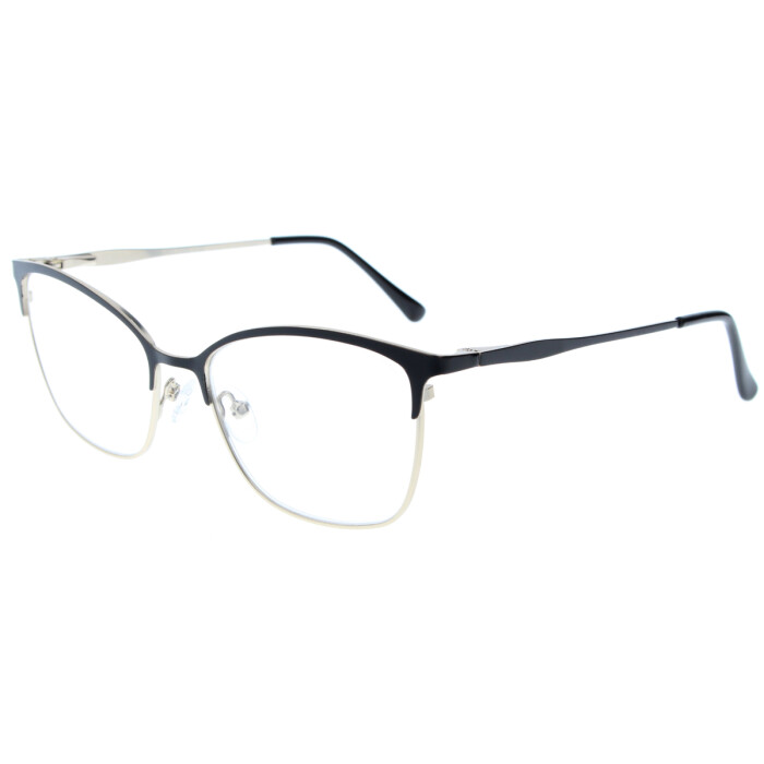 Feminine Fertiglesebrille aus Metall MIA in schmeichelnder Cateye-Form mit Federscharnier in Schwarz + 2,00 dpt