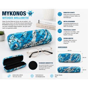 Robustes Hartschalen - Etui MYKONOS mit witzigen Brillen Design in Blau