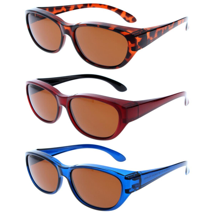 Moderne Überbrille / Sonnenbrille aus glänzendem Material mit Sonnenschutz und Polarisation