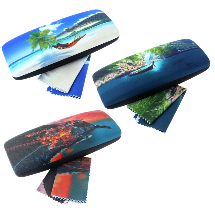 Hartschalen-Etui Vacation mit weichem Microfaserbezug und passendem Microfasertuch