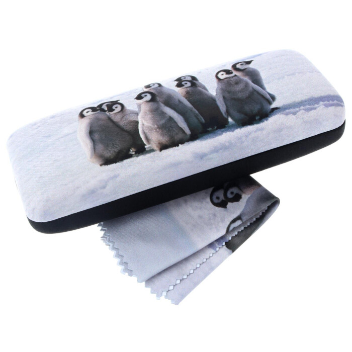 Hartschalen-Etui Cute mit weichem Microfaserbezug und passendem Microfasertuch Pinguine