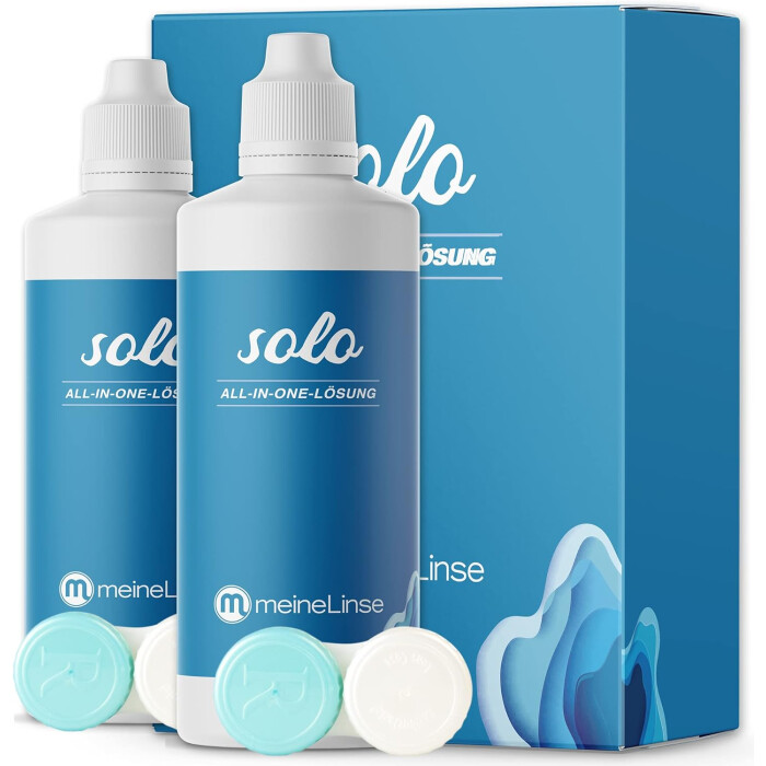 meineLinse Solo All-in-One Lösung (2x 360ml + 2 Behälter) für weiche Kontaktlinsen