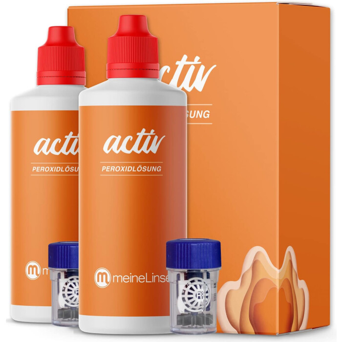meineLinse activ Peroxidlösung Doppelpack 2 x 360ml + 2 Behälter - konservierungsmittelfrei