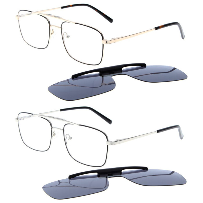 Klassische Metall - Fernbrille LESLEY mit schwenkbarem Sonnenclip und individueller Sehstärke