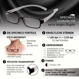 Lesebrille SPECNECS mit extra langen Bügeln und Federscharnier