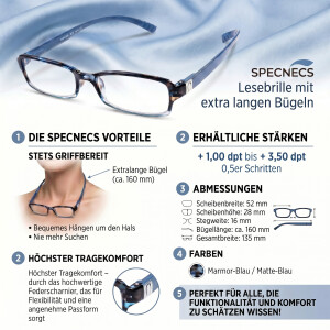 Lesebrille RSPECXS SPORTREADER im sportlichen Design mit Federscharnier Blau marmoriert + 1,50 dpt
