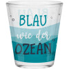 Robustes Sheepworld Schnapsglas mit lustigem Spruch "Blau wie der Ozean"