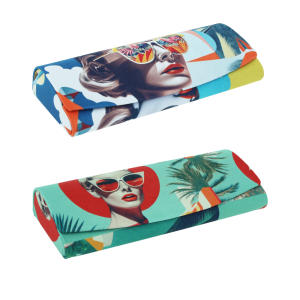 Elegantes Brillenetui mit 70er Jahre Frau mit...