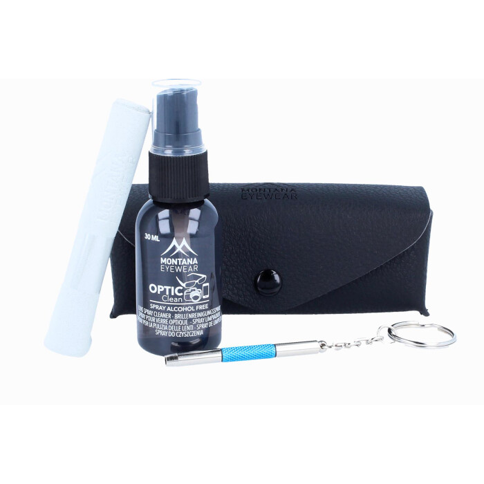 Montana Brillenreinigungsspray 30 ml inkl. Microfasertuch und 2-Funktionsschraubendreher