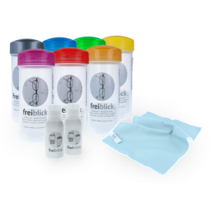 freiblick Brillenbad SET | Schüttelbad inkl. 2 x 50ml Spezialreiniger & Microfasertuch