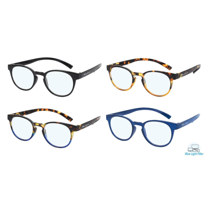 Blaulichtfilter-Lesebrille MNR1 aus hochwertigem Kunststoff mit Federscharnier und praktischer Nackenhalterfunktion