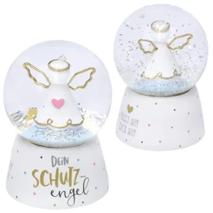 Gruss & CO Traumkugel mit Motiv Engel | Kugel aus Glas, Polyresin, Weiß, Höhe 6,5 cm, Motivdruck Dein Schutzengel | Geschenk Kommunion, Konfirmation, Weihnachten | 46636