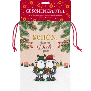 Sheepworld Geschenkbeutel Motiv "Gibt" | Stoffbeutel mit Zugband zum Verschließen, 27,3 cm x 20,7 cm, Beutel mit Wintermotiv | Geschenk Winter, Weihnachten | 51140