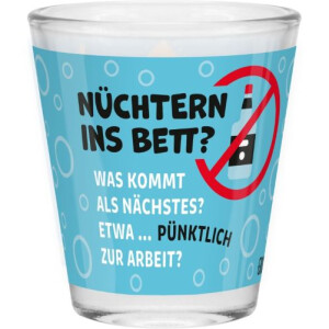 Robustes Sheepworld Schnapsglas mit lustigem Spruch "Nüchtern ins Bett"