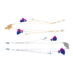 Hübsche Brillenkette aus Messing mit bunten Quasten...