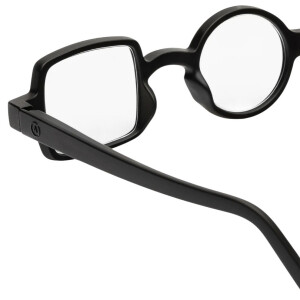 Ausgefallene schwarze Designer-Lesebrille Andy mit asymmetrischem Akzent