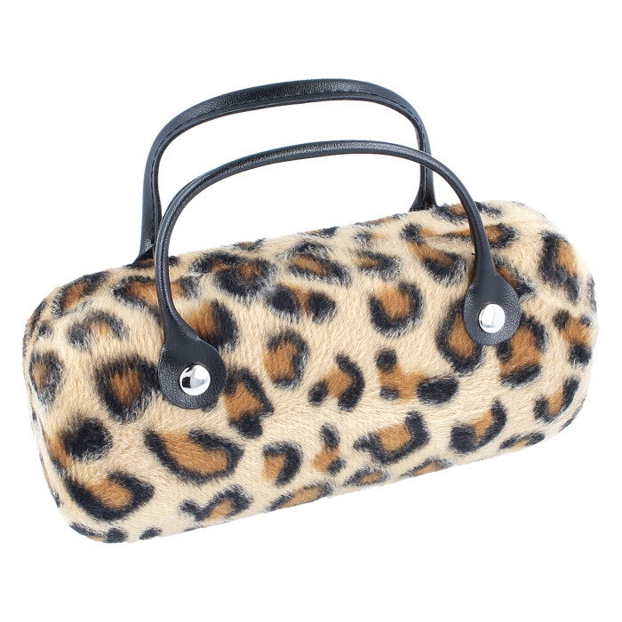 Elegantes Brillenetui / Handtasche NAMIBIA mit Kunstfellbezug im Braun - Leomuster