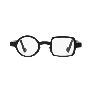 Ausgefallene schwarze Designer-Lesebrille Andy mit asymmetrischem Akzent + 2,50 dpt