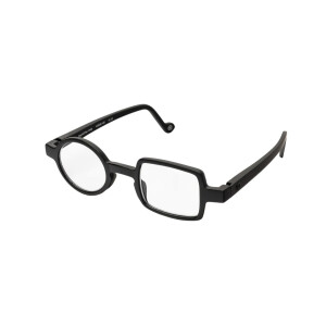 Ausgefallene schwarze Designer-Lesebrille Andy mit asymmetrischem Akzent + 2,50 dpt