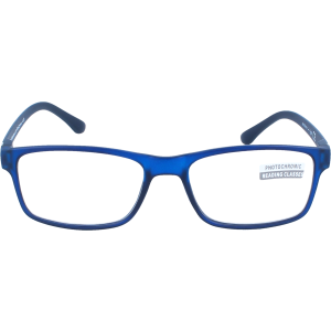 Zeitlose Kunststoffbrille mit selbsttönenden, entspiegelten Gläsern Blau +1,00 dpt