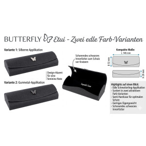 Brillenetui BUTTERFLY Schwarz – Halbhartes Etui mit...