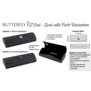 Brillenetui BUTTERFLY Schwarz – Halbhartes Etui mit...