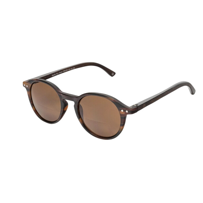 Runde Bifokal Lese-Sonnenbrille Panda Sun Gwen in dunklem Bambus-Ton