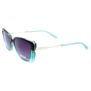 Vollrandbrille in Silber-Blau mit Sonnenclip - Polarisierend