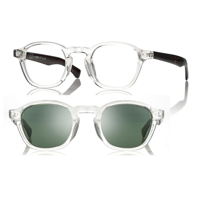 Moderne Acetat - Brillenfassung inkl. Sonnenclip in der Farbe Kristall