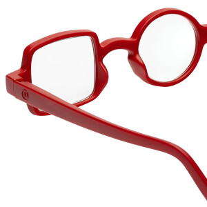 Ausgefallene rote Designer-Lesebrille Donald mit asymmetrischem Akzent