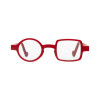 Ausgefallene rote Designer-Lesebrille Donald mit asymmetrischem Akzent
