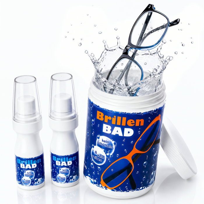 Vitrus Brillenbad Set – Schonende Brillenreinigung – Inkl Dose & 2x 100ml Konzentrat