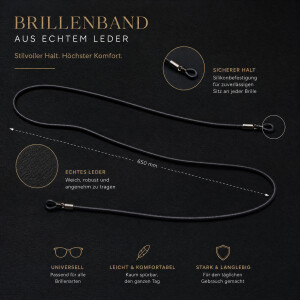 Elegantes Brillenband aus echtem Leder in Schwarz